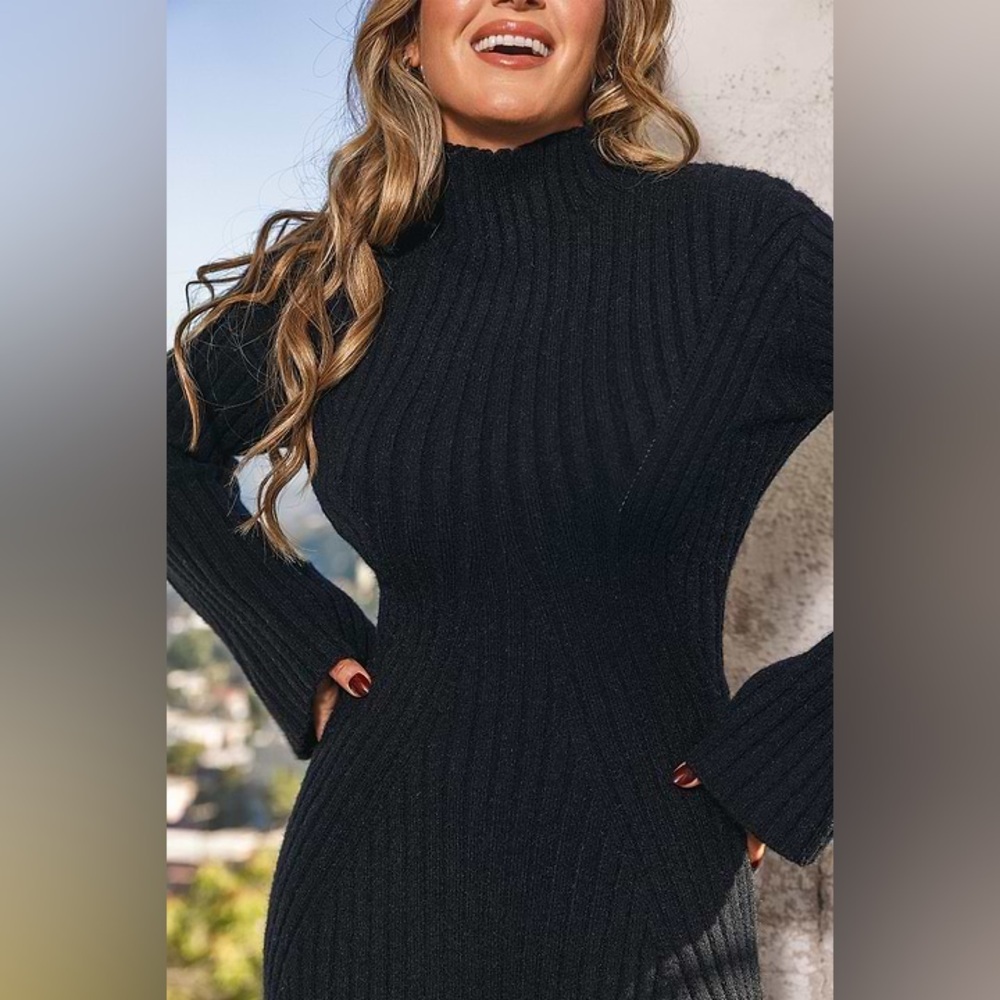 Cupshe x JoJo Midnight Mockneck Mini Sweater Dress - Picture 3 of 9